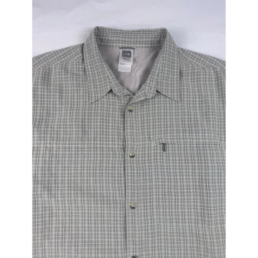 The North Face Mens XXL Beige Plaid Short Sleeve Hiking Button Up Shirt Modal
